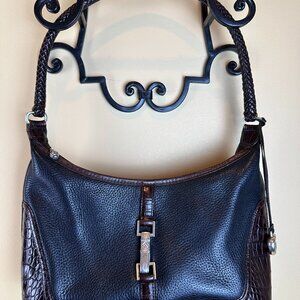 Brighton leather purse handbag 266200 black brown pebble. Braided handle. NICE!